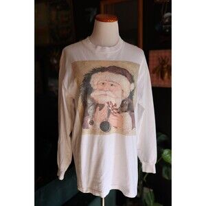 Vintage Marie Mary McLaughlin 1997 Christmas Folk Santa Long Sleeve Shirt Large
